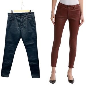 AG Farrah High Rise Ankle Skinny Coated Leatherette Jean Women Size 30R Goth EXC